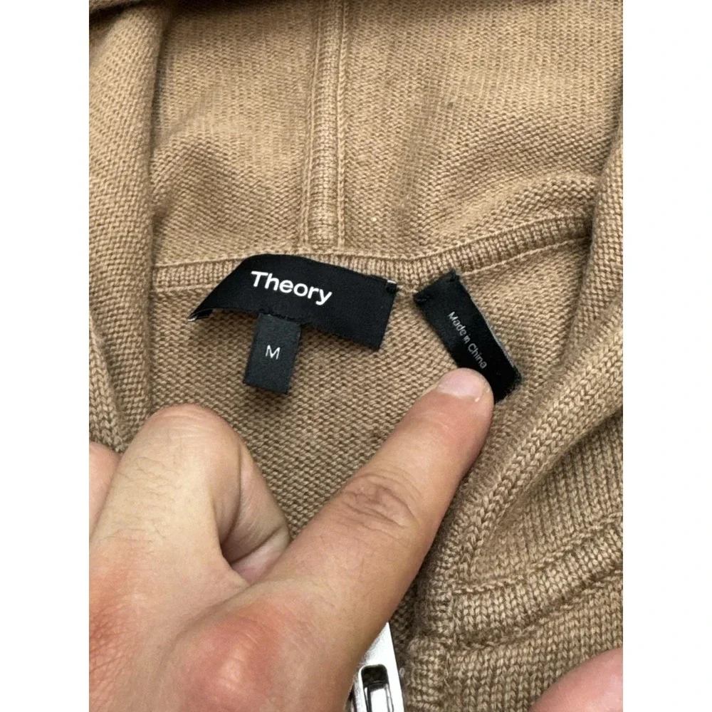 Theory‎ Sweater Mens Medium Brown Wool Cashmere Full Zip Hooded Cardigan Knit